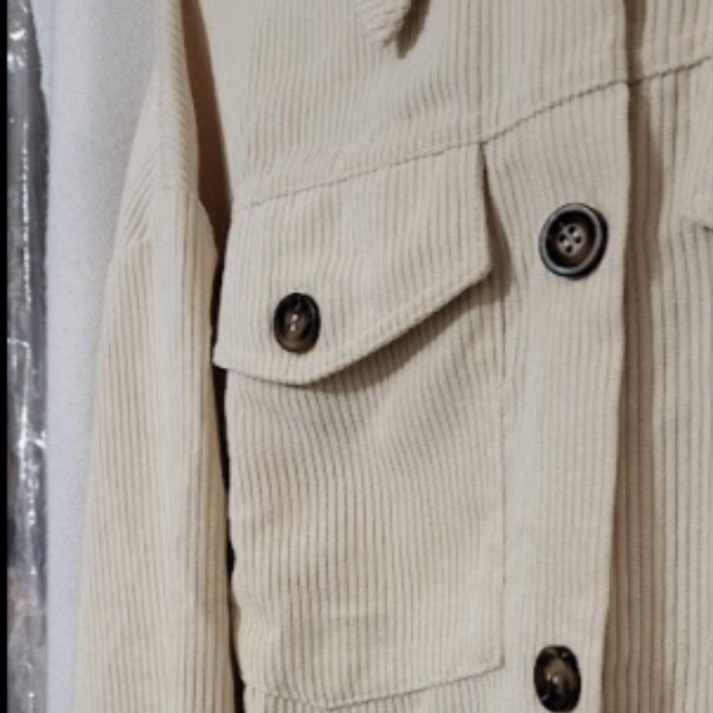 Simplee Ivory Cream NWT Oversized Corduroy Sweater Jacket (Shacket) Size Small - Picture 5 of 14